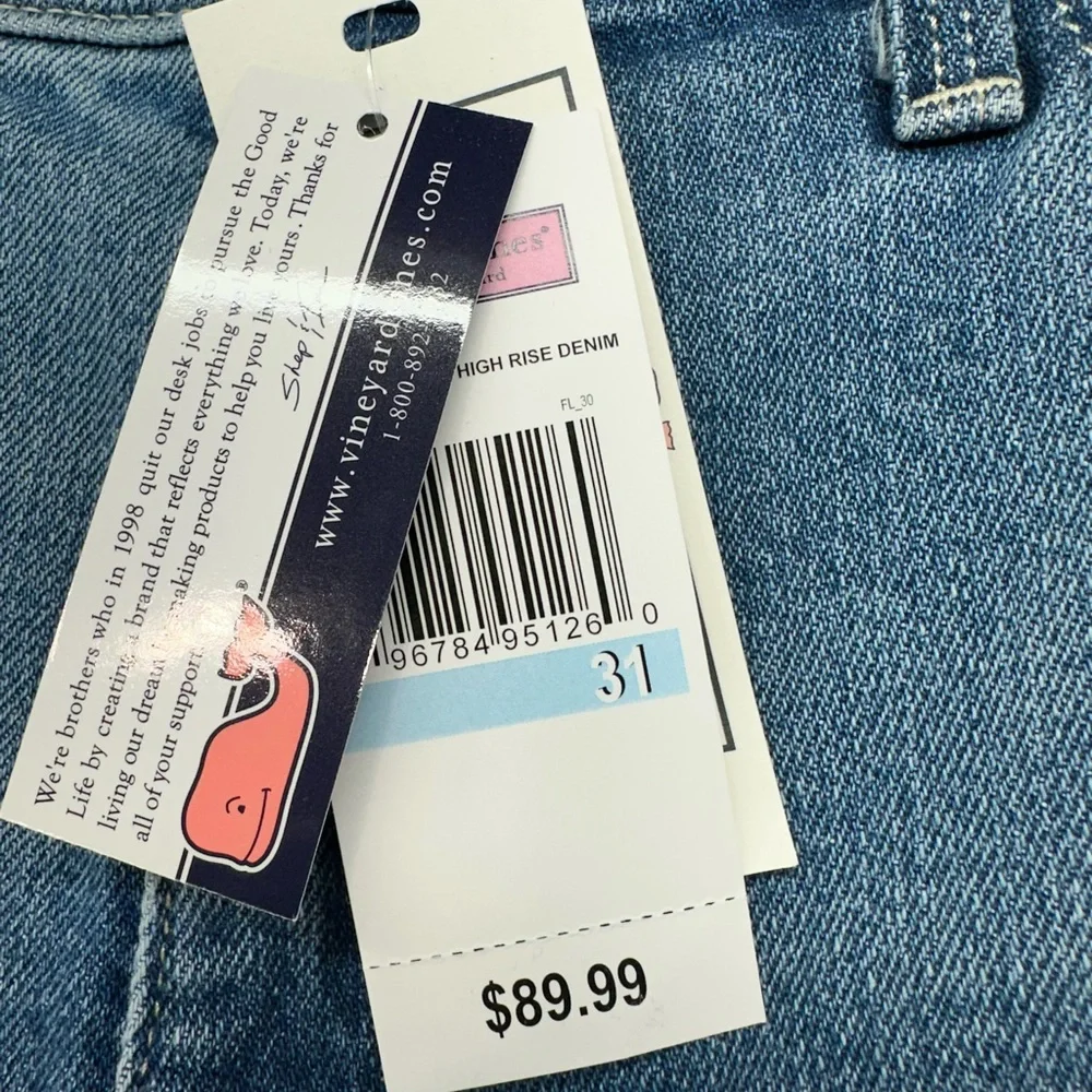 Vineyard Vines Women’s Straight Crop Raw Hem Denim Jeans Light‎ Wash Size 31 New